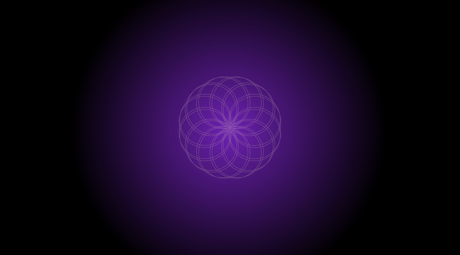 Spiritual Benefits icon of lotus of life sacred geometry in front of circular violet light gradient