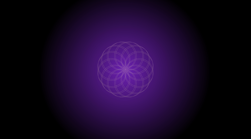 Spiritual Benefits icon of lotus of life sacred geometry in front of circular violet light gradient