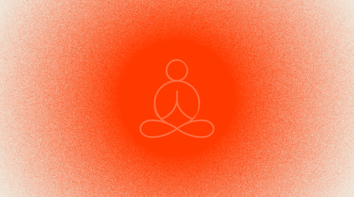 Stress Reduction icon of person sitting in seated lotus meditation pose in front of circular red light gradient