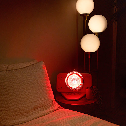 SaunaSpace Glow Infrared Therapy Light - Placed on a bedside endtable, the Glow assists in making transitions to bed time more effective, helping to regulate our circadian rhythm.