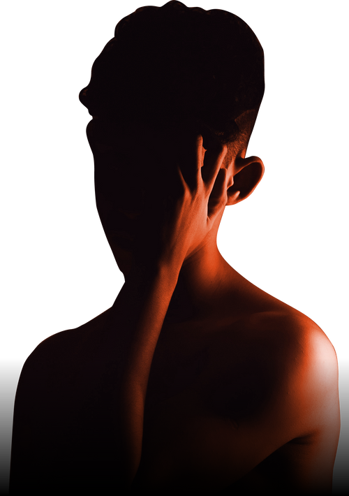 Silhouette of woman holding head