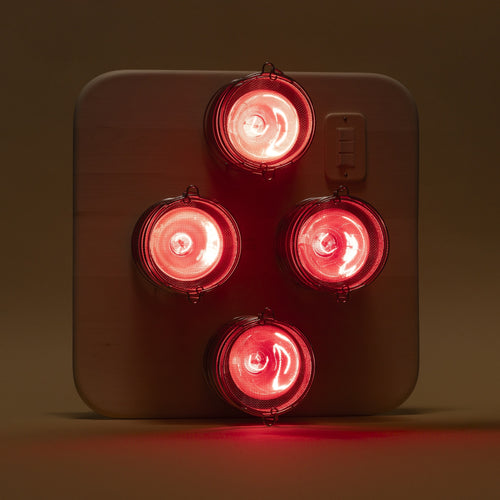 SaunaSpace Hearth Quartet Infrared Therapy Sauna Panel - standing on floor with dark lighting