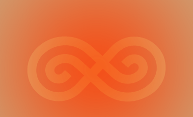 SaunaSpace logo mark that is faded with red glow on beige background