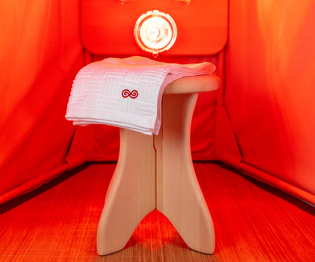 SaunaSpace Hand Towel - On Stool In Sauna