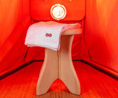 SaunaSpace Hand Towel - on Sauna Stool In FireLight Sauna