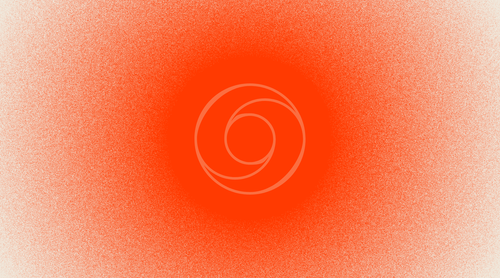 Longevity icon of circle inside circle connected with two spiral lines in front of circular red light gradient