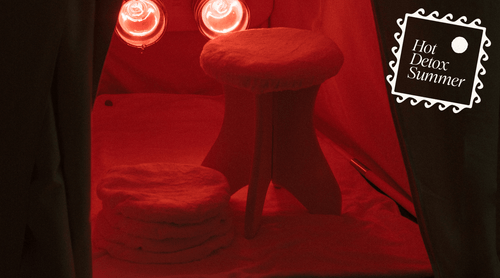 SaunaSpace FireLight Sauna with PureLayer Mat Cover and Stool Cover Towels installed