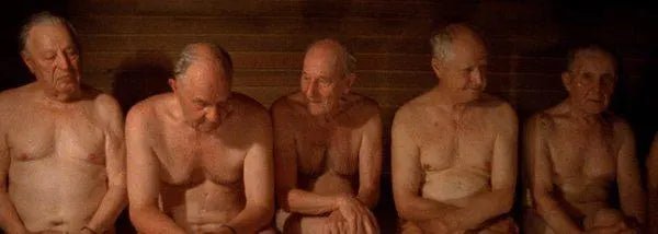 old men in finnish sauna sweating