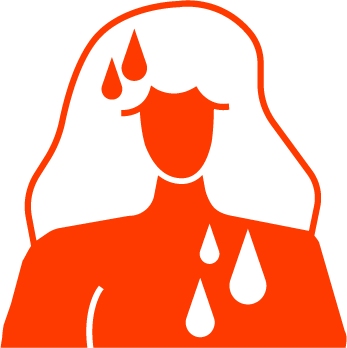 A red icon of a woman with sweat drops, representing sauna detox.